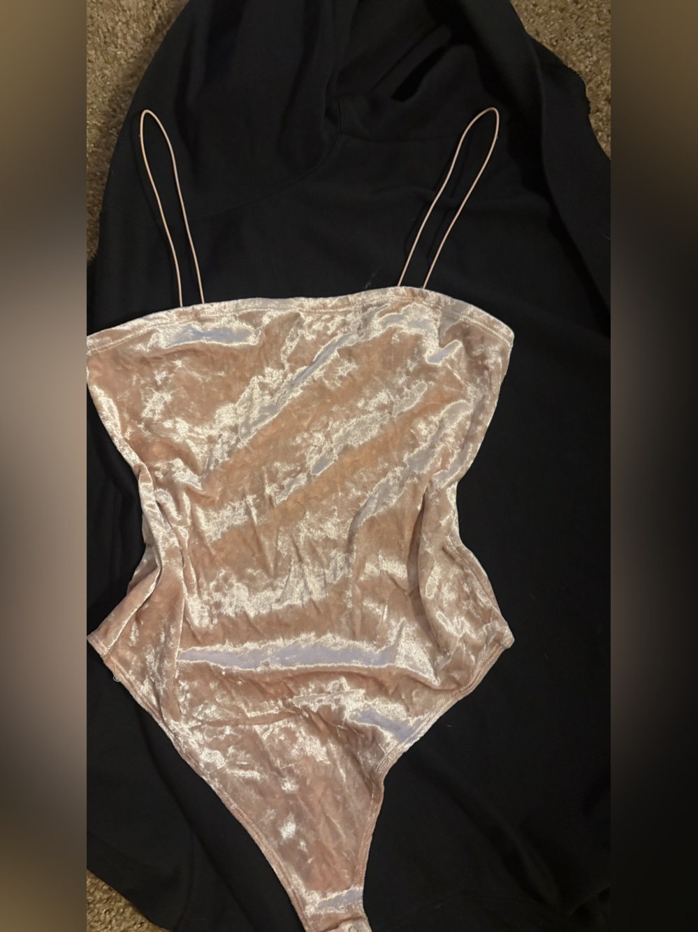 Garage Blush Velvet Bodysuit with Thin Straps